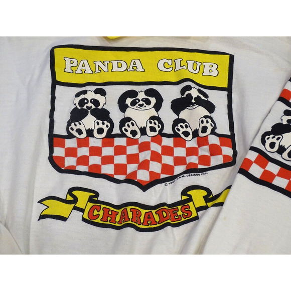 Vintage 80s Sweatshirt Panda Club Puff Paint Print Size S Double Collar Kidcore - Picture 2 of 12